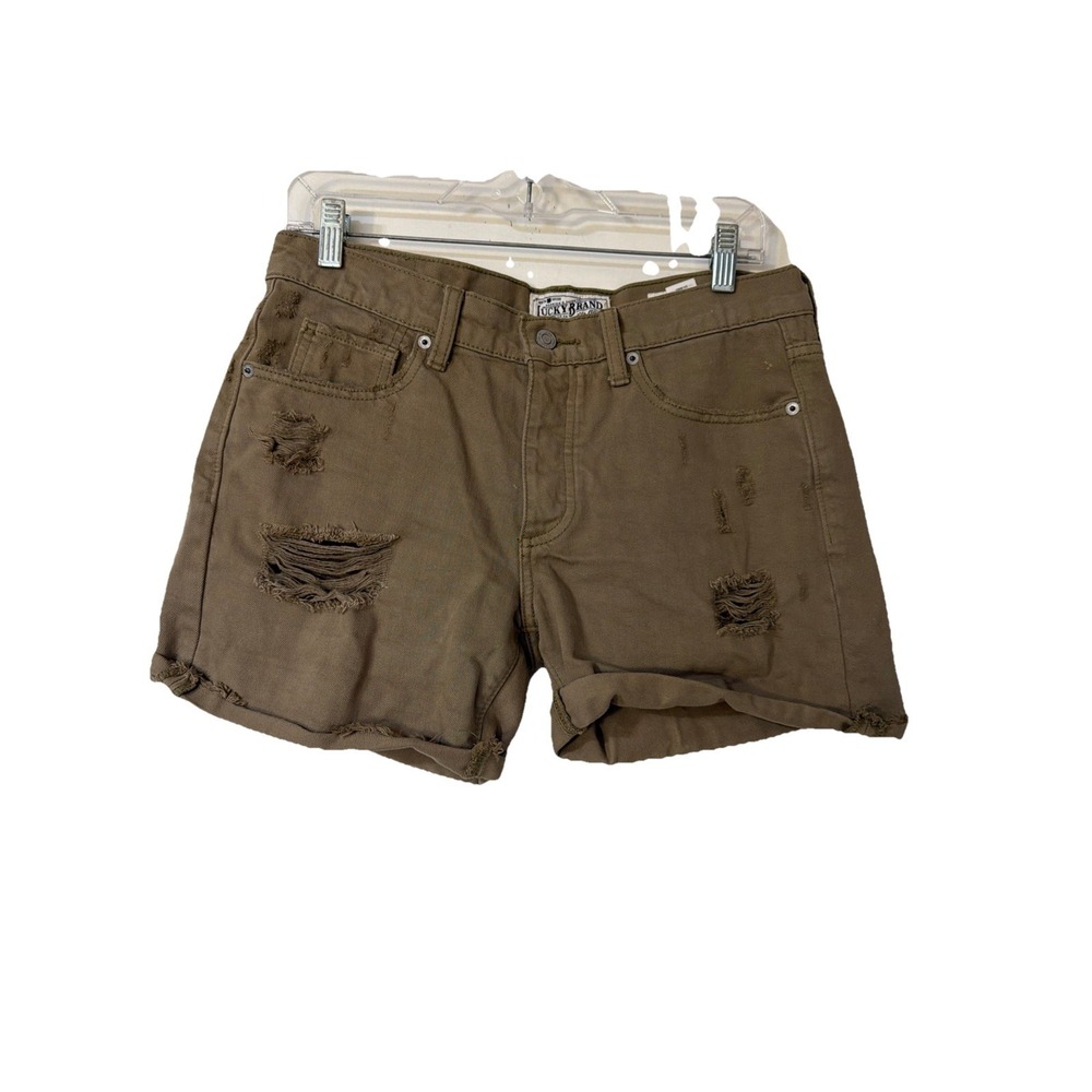 Lucky Brand The Boyfriend Shorts Women's Cuffed Distressed Brown Size 2/26 - Picture 1 of 7